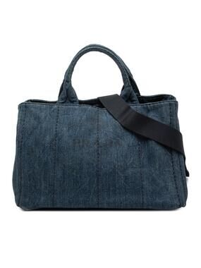 Prada Denim Canapa Logo Tote Pre-Loved #309663P54B